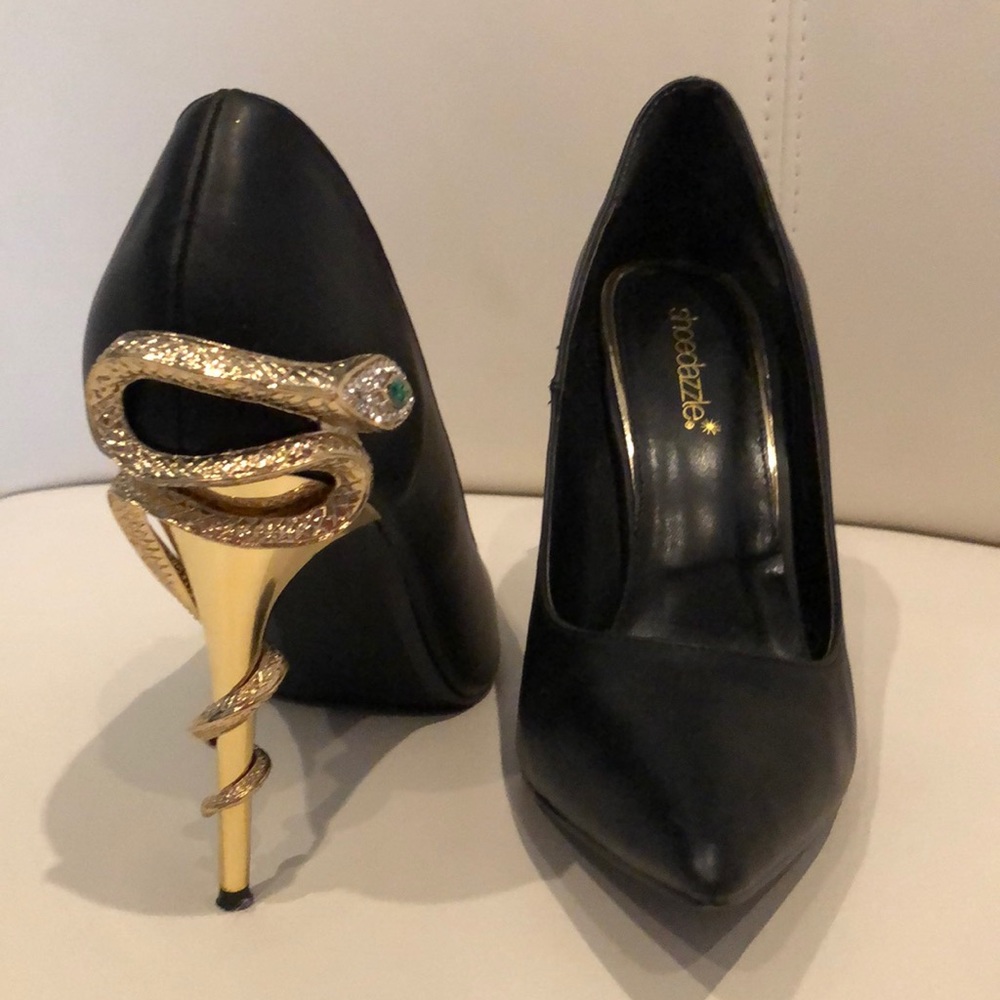 Shoedazzle Snake Embellished Heel Pumps